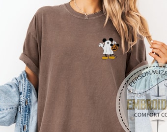 Embroidered Spooky Mouse T-shirt, Comfort Colors Disney Shirt, Pumpkin Ghost Tee, Theme Park Design, Fun Halloween Gift, Spooky Season Tee