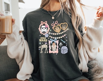Comfort Colors Star Wars Coquette Bow Shirt, Retro AT-AT Walker Tee, Watercolor Droid Ewok T-shirt, Cute Galaxy Aesthetic, Disney Trip Gift