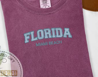 T-shirt lettre universitaire personnalisé, chemise brodée souvenir de voyage, chemise couleurs confort, nom de ville personnalisé, style campus vintage