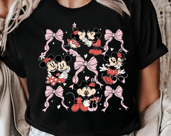 Mickey And Minnie Shirt, Disney Love Tee, Classic Disney Couple Shirt, Romantic Gift Idea, Pink Bow Outfit For Her, Magic Kingdom Shirt