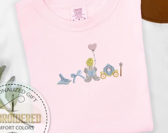 Embroidered Cinderella Disney Tee, Princess Carriage Shirt, Fairytale Bow Design, Magic Kingdom Outfit, Gift For Disney Lovers, Gift For Her