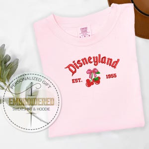 Disneyland EST 1955 Shirt, Embroidered Cherry Bow Tee, Coquette Aesthetic Disney T-Shirt, Cute Vintage Disney Outfit, Magical Park Trip