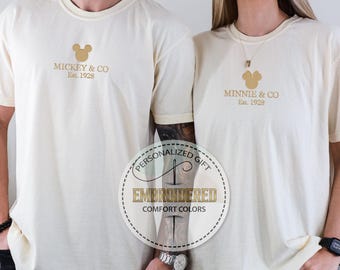 Mickey Or Minnie Embroidered Tee, Disney 1928 Logo Shirt, Cartoon Inspired Design, Comfort Colors Tee, Disney Fans Gift, Theme Park Outfit