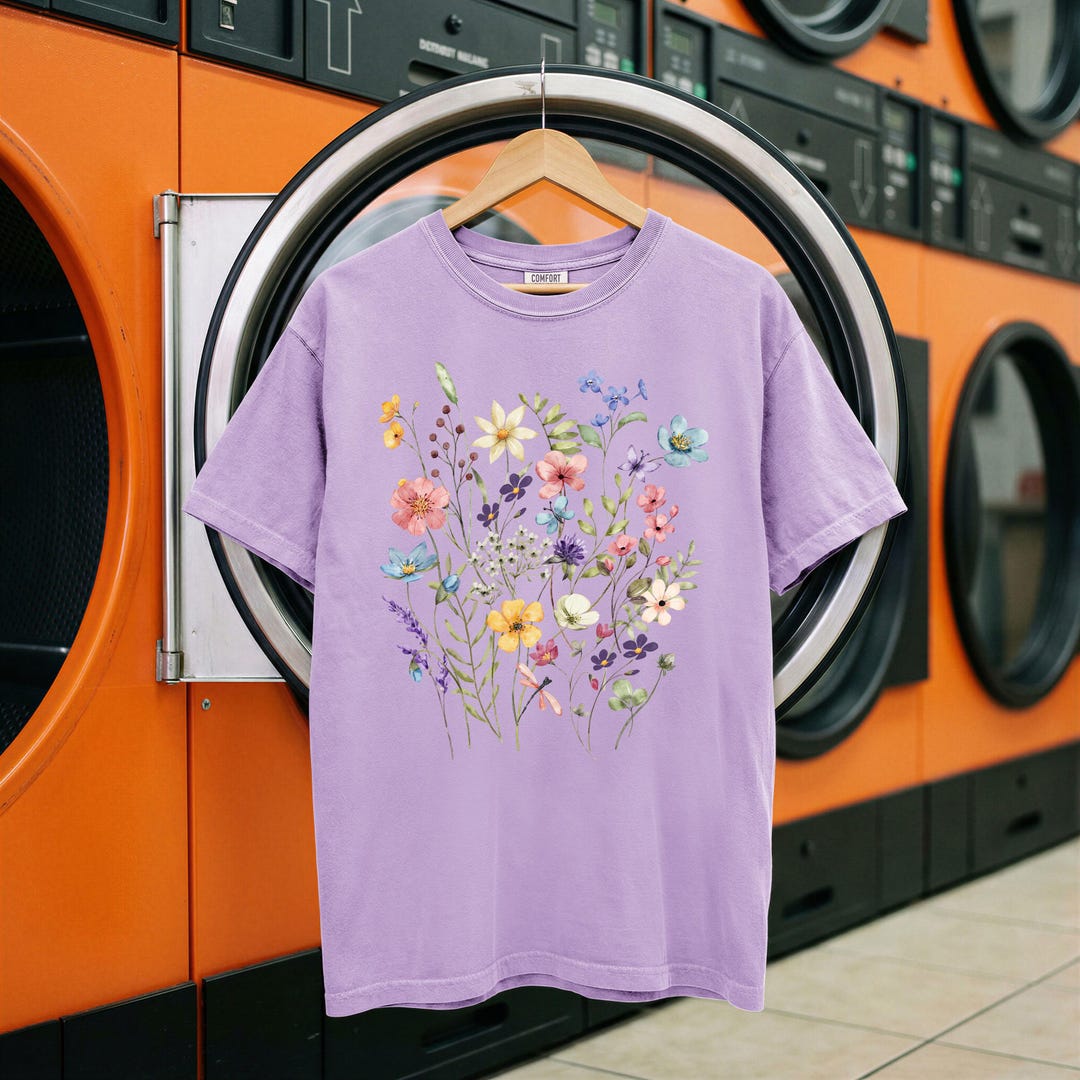 Wildflower Comfort Colors Tee, Vintage Botanical Floral Meadow Shirt ...
