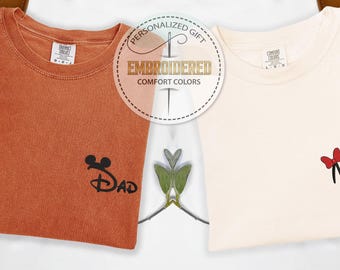Minnie Mom Or Mickey Dad Tee, Pocket Detail With Embroidered Ears Or Bow, Parent Gift Shirt, Family Trip Outfit, Comfort Colors T-shirt