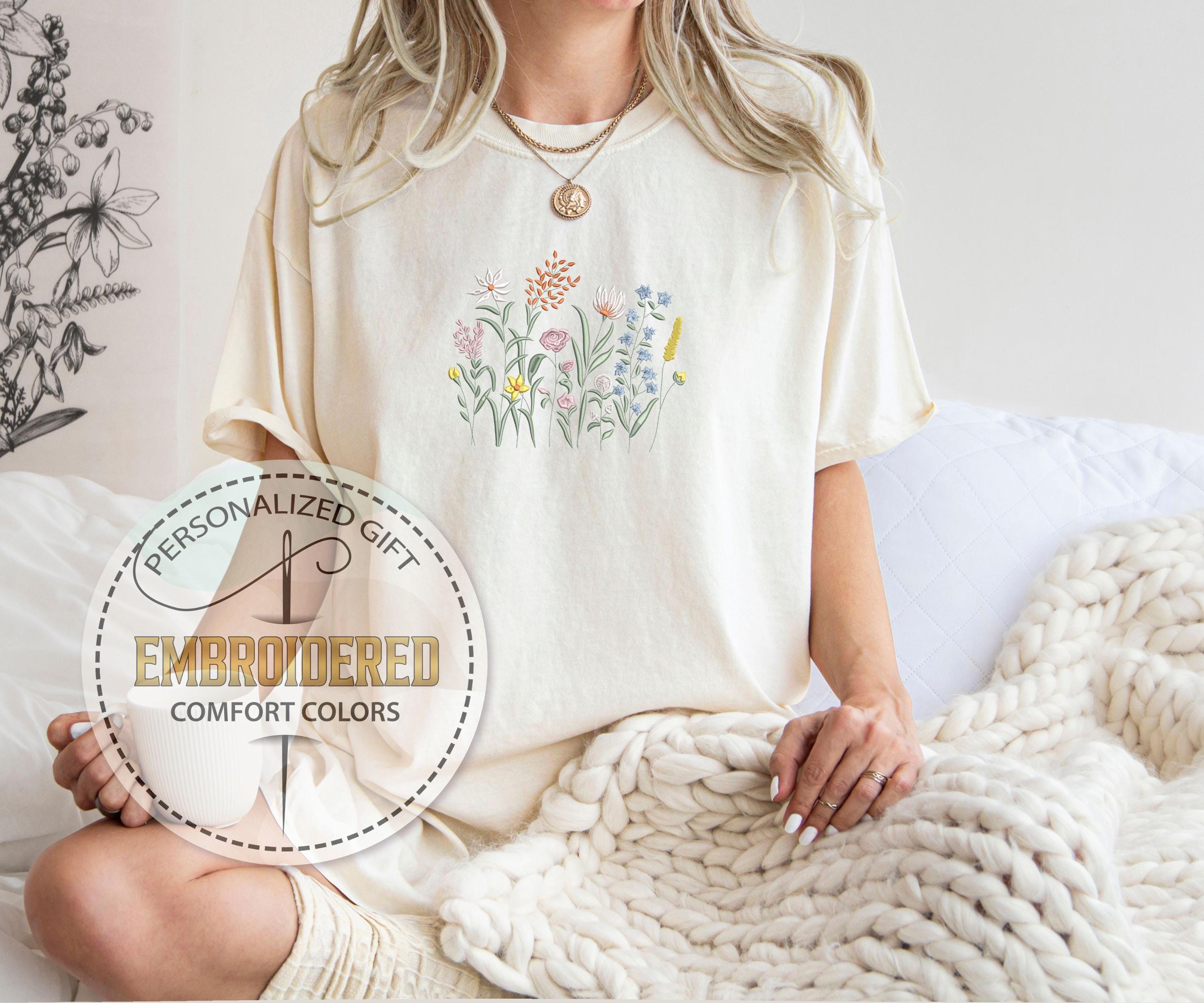 Wildflower Embroidered Shirt, Comfort Colors Tee, Cottagecore Botanical ...