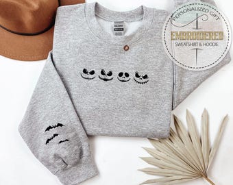 Embroidered Jack Skellington Design, Sleeve Bats Design, Disney Nightmare Hoodie, Park Trip Comfort, Halloween Party Gift, Not So Scary