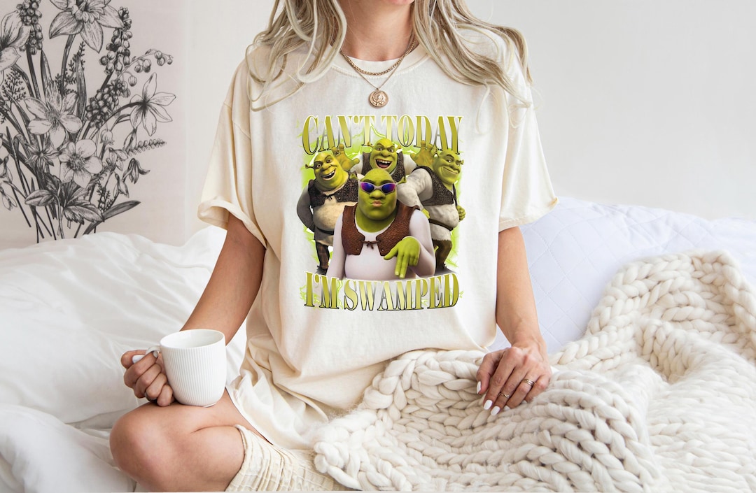 Comfort Colors Funny Shrek Meme Shirt, Can't Today I'm Swamped T-shirt, Shrek And Fiona Ca