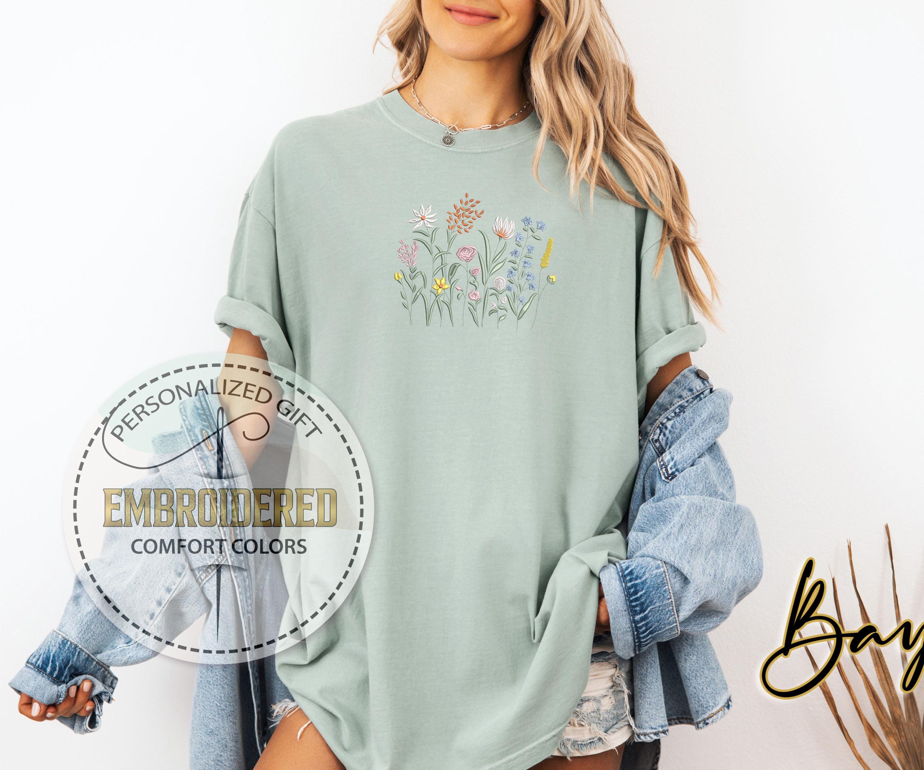 Wildflower Embroidered Shirt, Comfort Colors Tee, Cottagecore Botanical ...