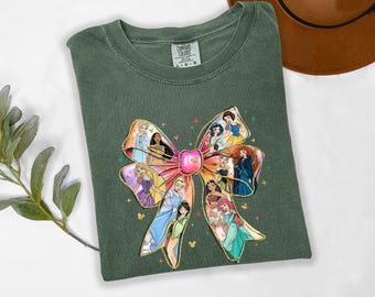 T-shirt ruban couleurs confort, chemise princesse coquette, t-shirt avec nœud, cadeau Disney, belle Cendrillon Tiana, Ariel Raiponce, jasmin Mulan Merida