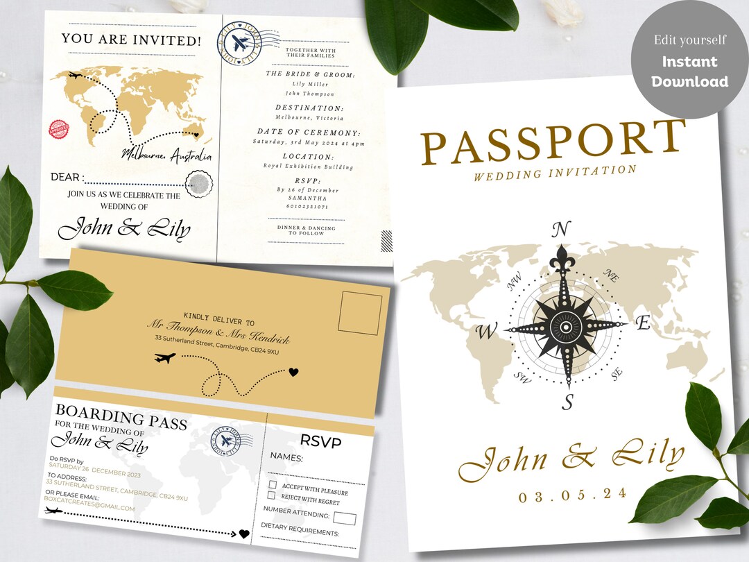 Personalized Wedding Passport Invitation Printable Template - Etsy