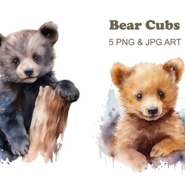 Bear Cub PNG & JPG, Watercolor Bear Cubs, Clip Art PNG - Digital Art - Commercial Use