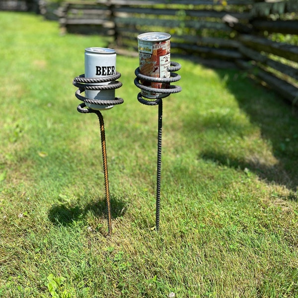 2 Handcrafted Rebar Drink Holder Rustic Elegance:A Unique Outdoor Beverage Companion. Outdoor gift, beer gift, bbq gift, housewarming gift