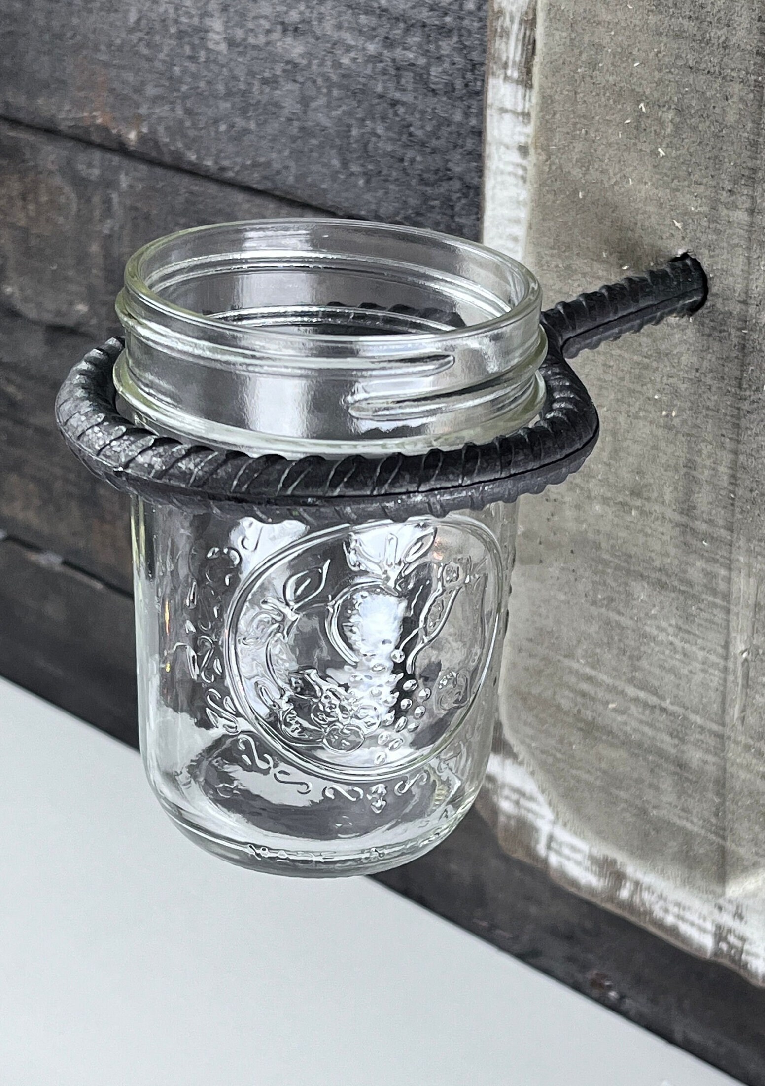 1 Bent Rebar Holder for 1/2 Pint Mason Jarincluded Flat 6.5 Inch Long