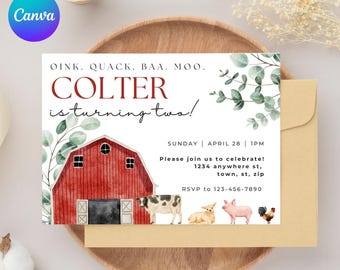 Oink, Quack, Baa, Moo Birthday Invite. Editable Farm birthday invite.