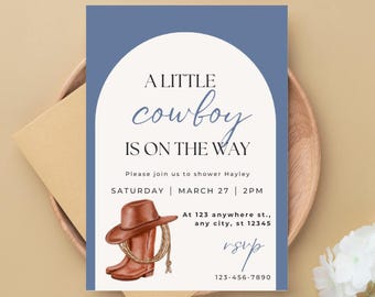 Cowboy Baby Shower Invitation | EDITABLE Western Boy Baby Shower Printable Invite | A Little Cowboy is on the Way | Instant Download