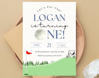 Hole in One Birthday Invite. Editable golf birthday invite.