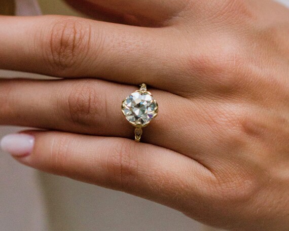 Vintage Style Ring 3.5 Ct Round Old European Moissanite Engagement