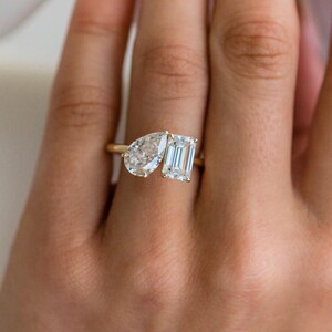 Pear And Emerald Cut Toi Et Moi Moissanite Ring 4.25 Ct Engagement Two Stone Ring You And Me Fancy Cut Ring Personalized Ring Wedding Ring