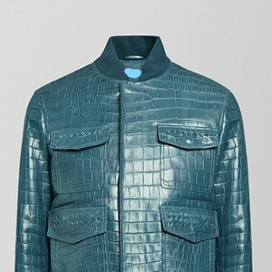 Bottega Veneta Men's Crocodile-Effect Leather Jacket
