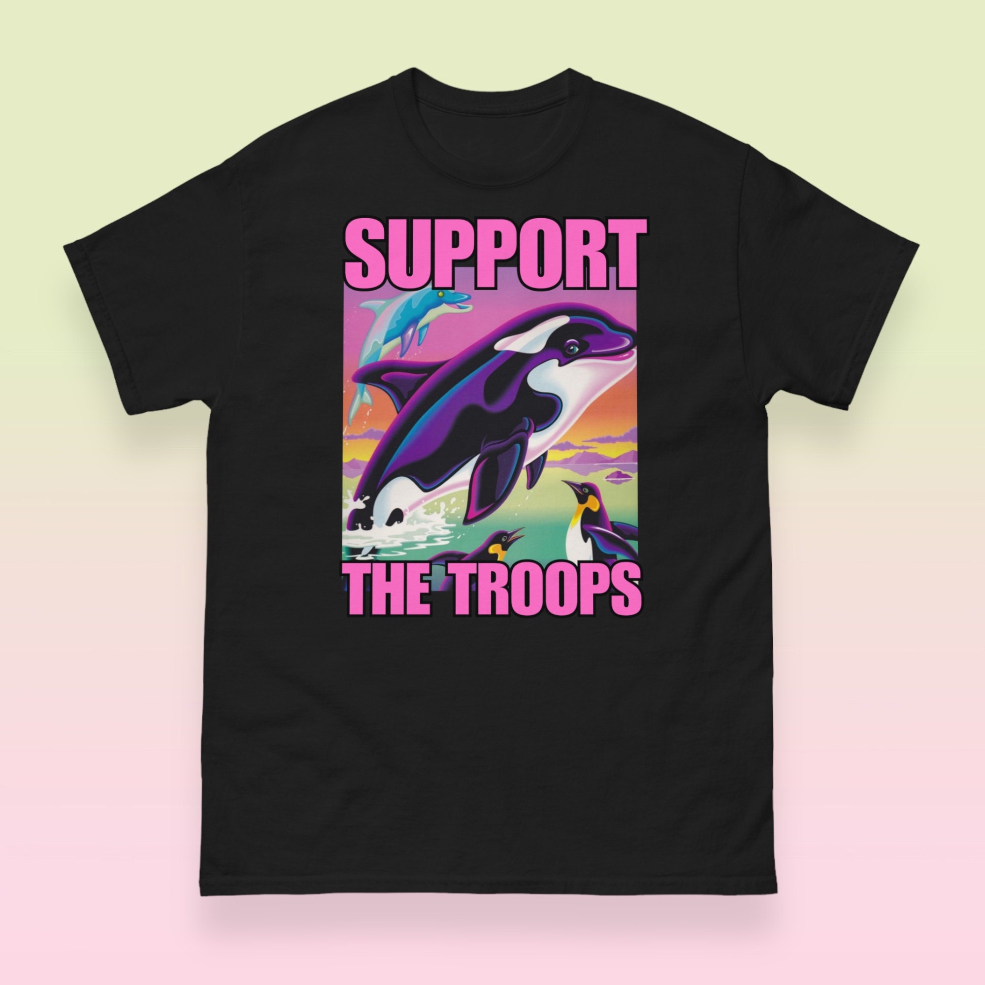 Support the Troops Orca Whale Lisa Frank Black T Shirt - Etsy