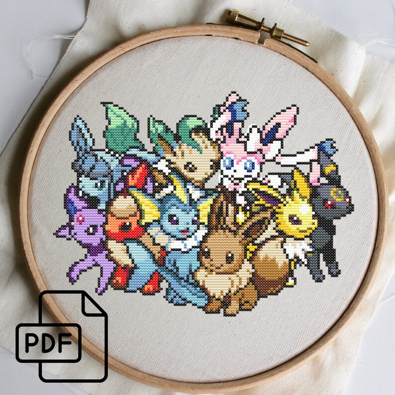 Eevee Eeveelution's Cross Stitch Pattern PDF Instant Etsy
