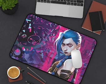 Arcane Schreibtischmatte - League of Legends erweitertes Mauspad, Jinx Vi Gaming Schreibtischunterlage, große rutschfeste Neopren-Matte