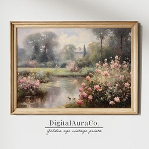 Rose Garden Oil Painting | Gift for Mom | Cottage Wall Art Decore | Vintage Muted Print | PRINTABLE Digital Download | Homely Oilpainting