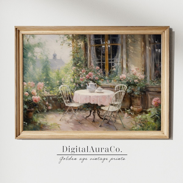 Rose Garden Oil Painting | Soft Tones Wall Art | Gift for Mom | Vintage Cottage Wall Art Decore Print | PRINTABLE DIGITAL DOWNLOAD