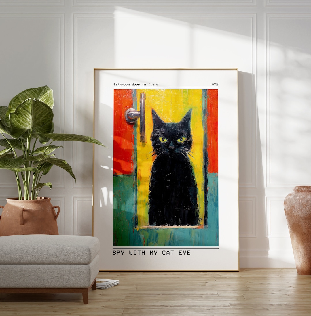 Black Cat Wall Art, Black Cat Print, Funny Gift, Spying Cat Art, Judging Car Poster, Black Cat