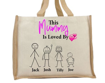 Personalised Jute Bag, Shopping Bag Mummy/Mum/Mama/Mom Custom Made Tote Bags, Reusable Shopper Bag, Beautiful Gift For Someone Special.