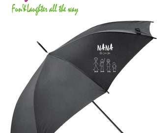 Personalisierter Oma/Nana/Nanny-Regenschirm, neuartiger schwarzer Regenschirm, seien Sie mit unserem süßen, leichten Regenschirm auf Duschen vorbereitet.