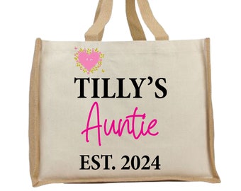 Personalised Jute Bag, Shopping Bag Auntie/ Aunt/Aunty Custom Made Tote Bags, Reusable Shopper Bag, Beautiful Gift For Someone Special.