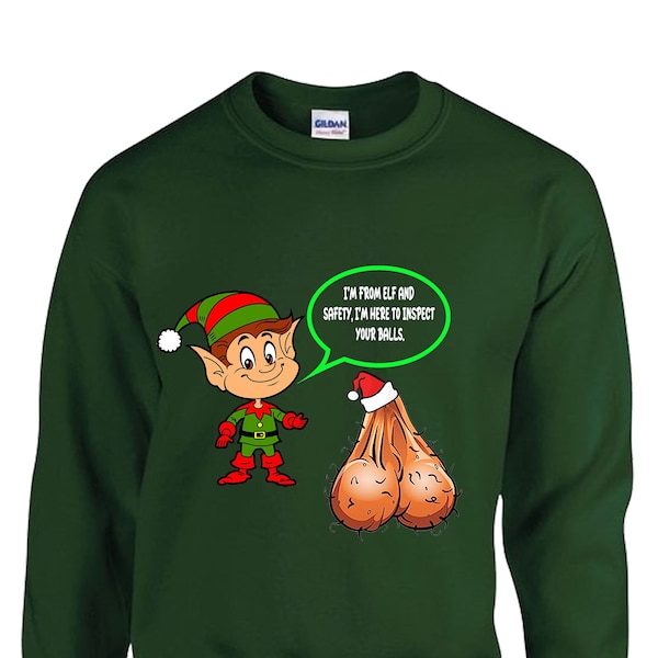 Elf And Safety Funny Christmas jumper. Christmas party jumper festive clothing.. Christmas jumpers 2023  lighthearted fun novelty garment.