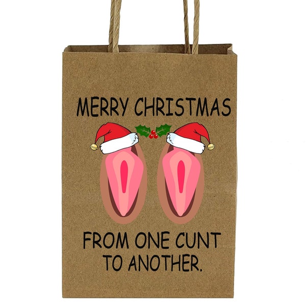 Christmas Gift Bag Rude/Offensive/fun/Novelty Gift Bag, Adult Humour Light hearted fun present One C*NT To Another. Medium sized gift bag.