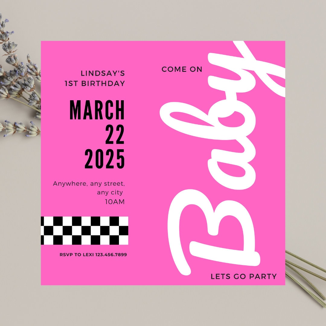 Come on Barbie Lets Go Party Unique Barbie Themed Birthday Invitations for 1st Birthday or any Barbie themed party