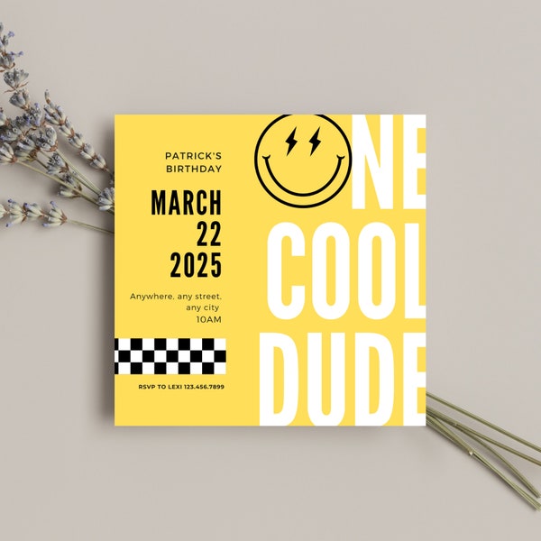 Celebrate Your Little Man's First Birthday with Our 'One Cool Dude' Themed Invitation!