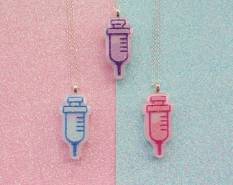 Pastel Syringe Necklace, Yami Kawaii Necklace, Menhera Necklace, Resin Necklace, Gift