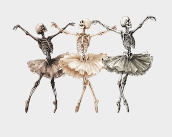 Skeleton Ballerinas Png, Cute Halloween Ballet Dance Png