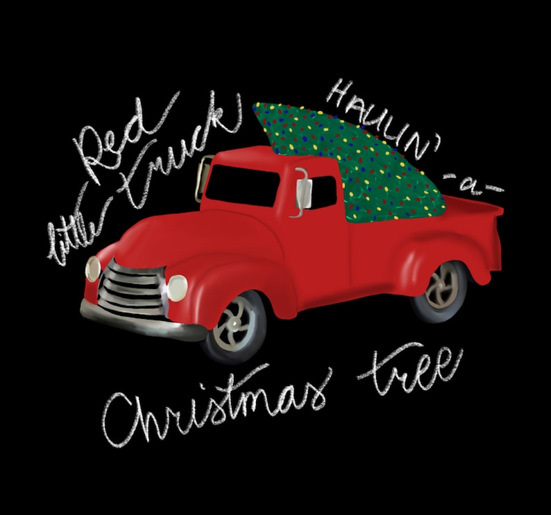 Little Red Truck Hauling a Christmas Tree Png Etsy