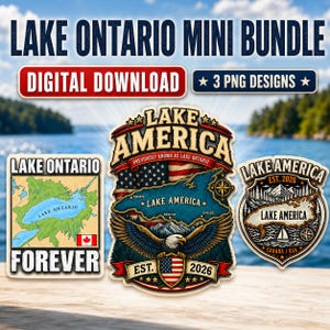 Lake Ontario PNG Bundle, Canada USA Lake America Designs, Ontario Map Art, Patriotic Lake Sublimation, Digital Download