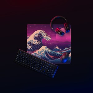 The Great Wave off Kanagawa Aesthetic Neon Cyberpunk Gaming - Etsy