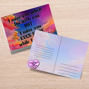 Tu me manques, Carte pour lui, Carte de notes, Pack de cartes de vœux, Tu me manques quand je suis avec toi TM, Paquets de cartes postales, enveloppes incluses, Ensemble stationnaire