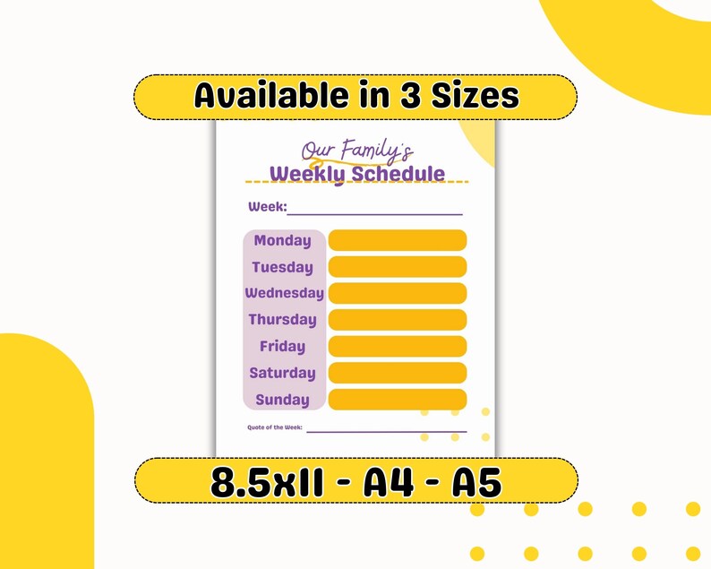 Editable Family Weekly Schedule Canva Template Etsy