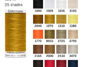 Gutermann Denim 100 m Jean professionnel fil solide 100 % polyester toutes les couleurs