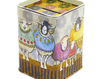 Sheep in Sweaters Square Moneybox Tin - Knitting Crochet - Emma Ball Gifts T154