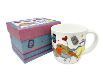 Mug en porcelaine fine Birdies cousues dans une boîte cadeau - Emma Ball Gifts MUG34