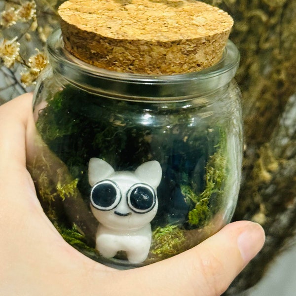 Adopt an ADHD Cat | BTW Creature Figurine in a Jar with Moss - ADHD Creature | yippee | yippee tbh  | autism gift | adhd gift