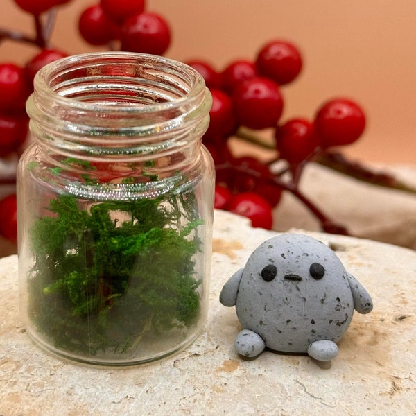 Adopt a Mini Rock Pal in a Jar - Handmade Miniature Figurine - Polymer Clay Sculpture | Desk Buddy | Worry Friend  | Unique Worry Warts Pet