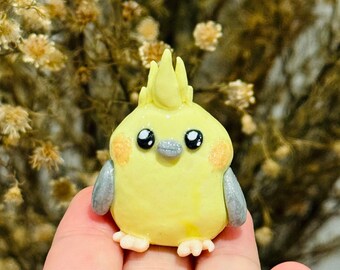 Cute Cockatiel - Handmade Miniature Figurine - Polymer Clay Sculpture | Desk Buddy | Worry Friend  | Cute Bird Desk Friend | Worry Warts